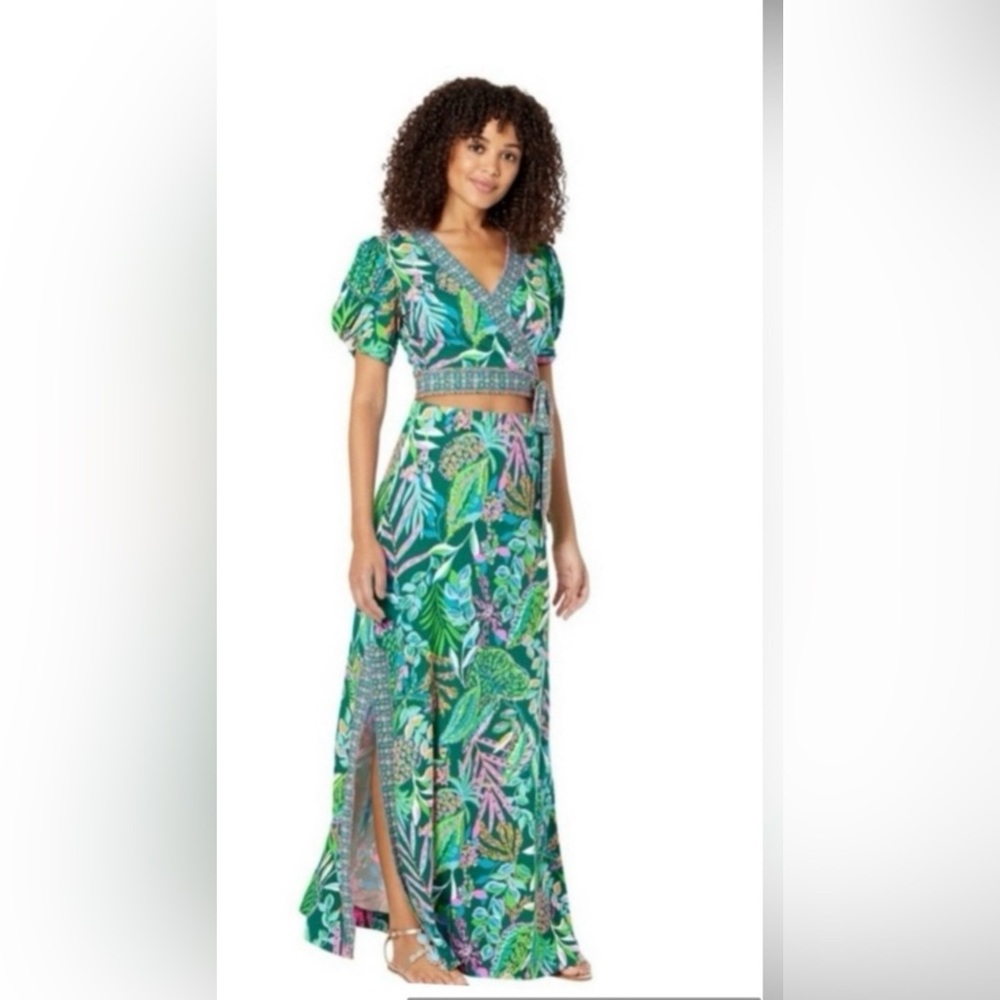 Lilly Pulitzer Sailynn Maxi Set.Crop Top Maxi Skirt in Sunshine JUNGLE